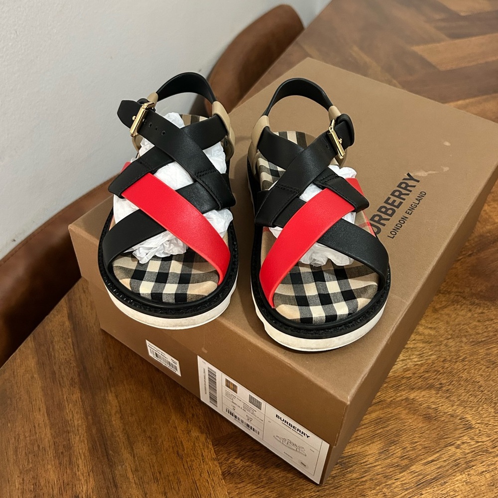 Burberry Kids Black and Red Check Sandals Size 27 EU